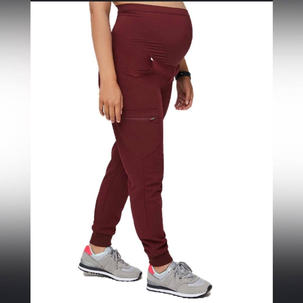 Figs- Zamora Maternity Burgundy Joggers/Scrubs M